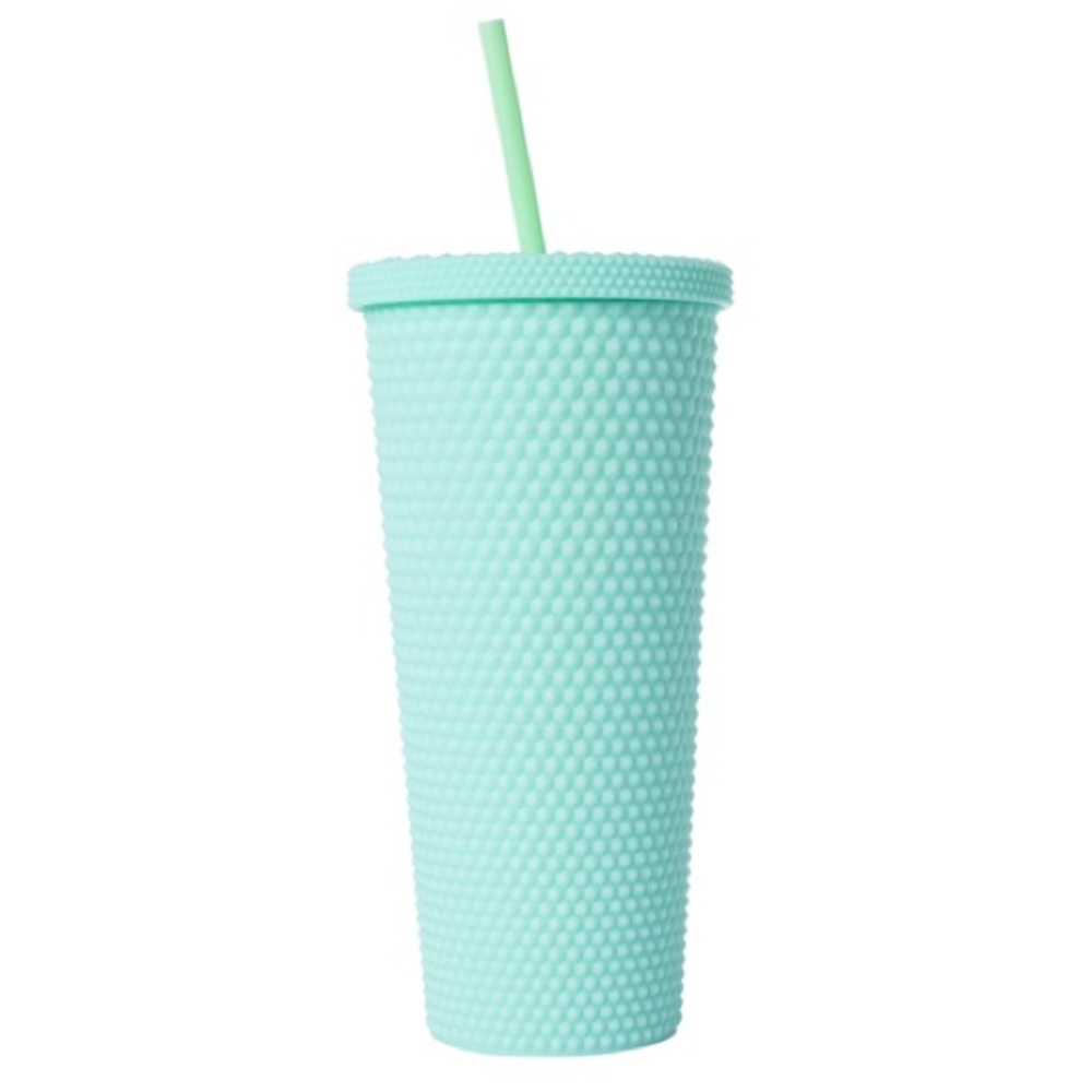 NWT Beva Limited Edition Color Teal Diamond Studded Texture Tumbler with Straw